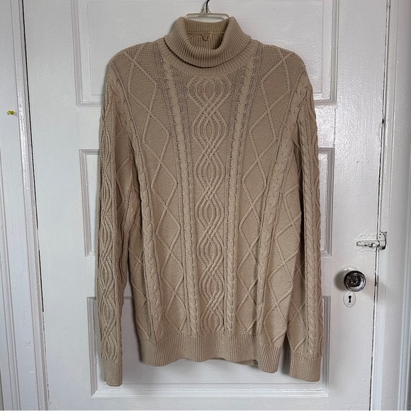 John Blair Sweater Sz M Chunky Cable Knit Fisherman Turtleneck Cotton Neutral - Picture 10 of 13
